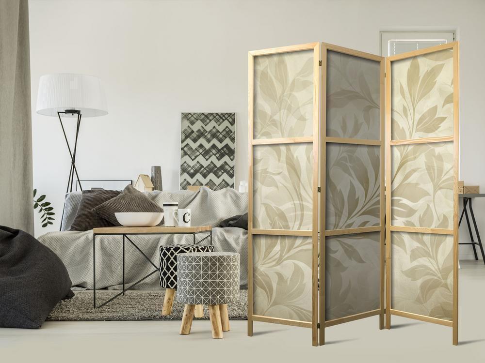 Japanese Room Divider - Botanical Motif with Leaves and Vines in Sandy Colors