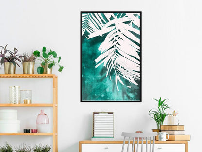 Botanical Wall Art - White Palm on Teal Background-artwork for wall with acrylic glass protection