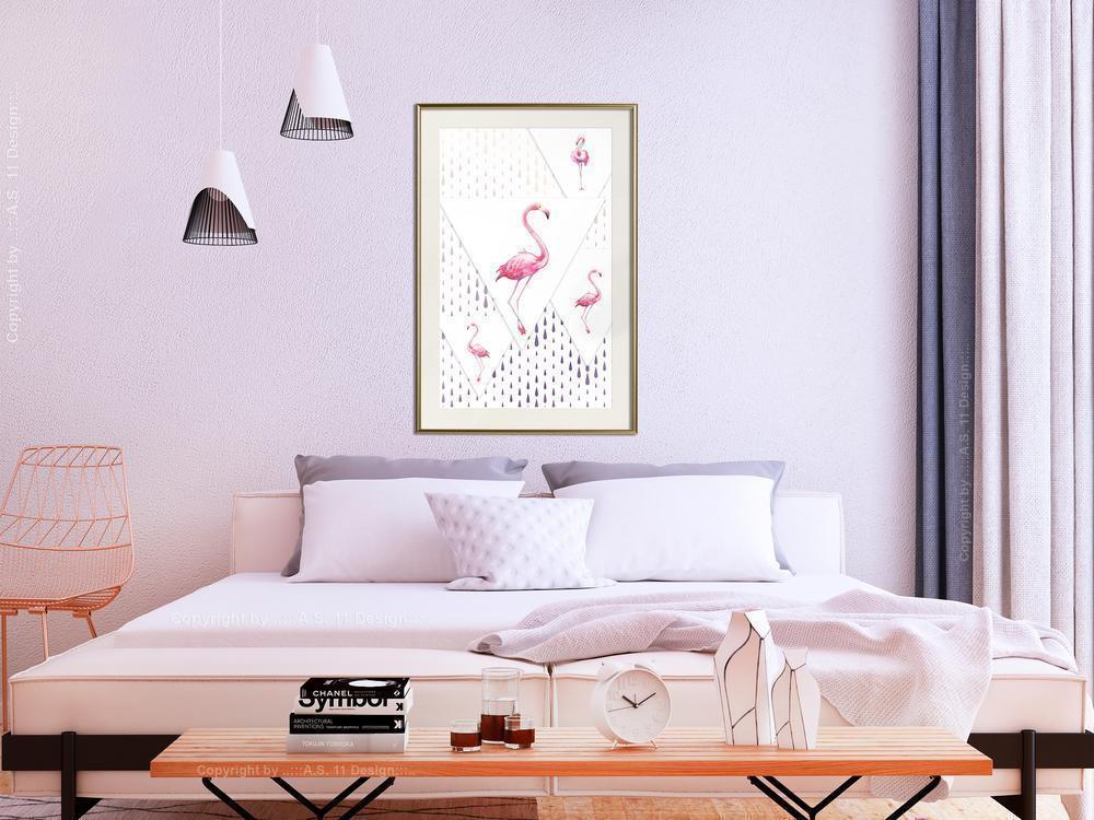 Nursery Room Wall Frame - Flamingos and Triangles-artwork for wall with acrylic glass protection