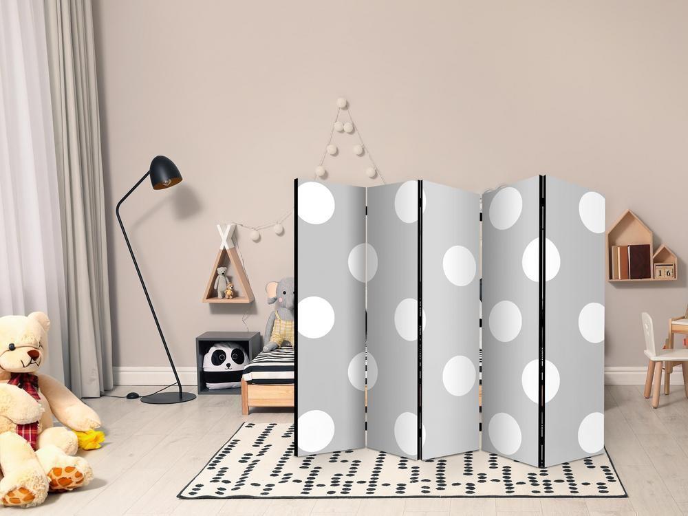 Room Divider - Charming Dots II- A 5 Panel Folding Screen For Living rooms, bedrooms or home office, decorative folding screen made with wood and canvas