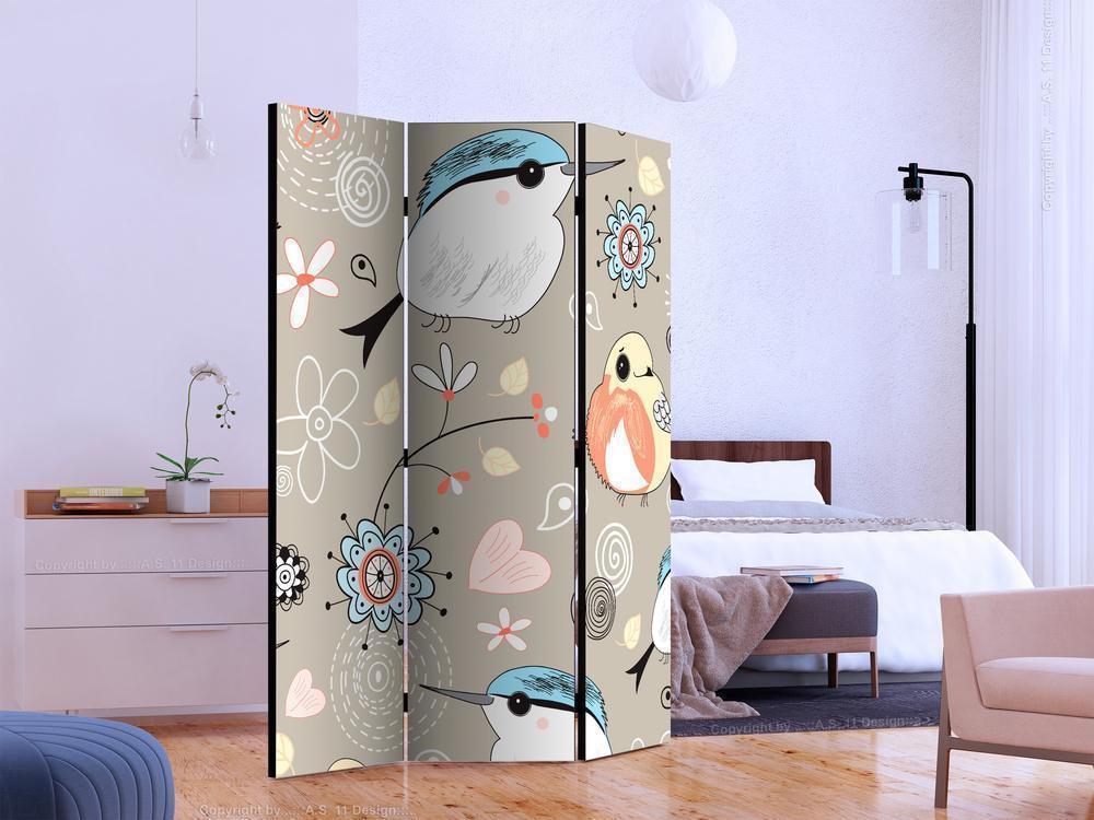 Decorative partition-Room Divider - Natural pattern with birds-Folding Screen Wall Panel by ArtfulPrivacy