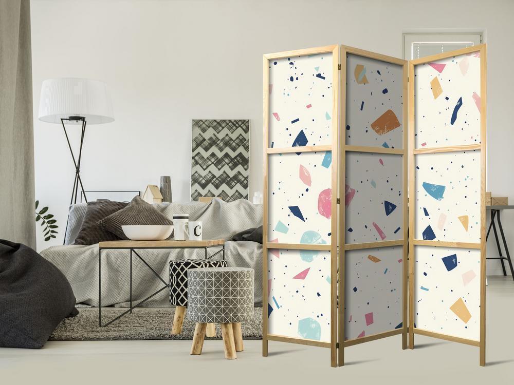 Japanese Room Divider - Terrazzo with Multicolored - Large Elements - Cheerful Pattern on a Light Background