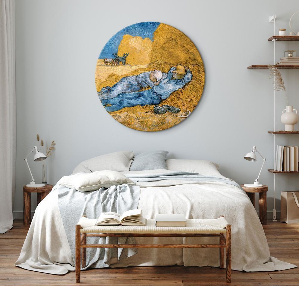 Circle shape wall decoration with printed design - Round Canvas Print - Noon: Rest from Work (Vincent Van Gogh) - ArtfulPrivacy