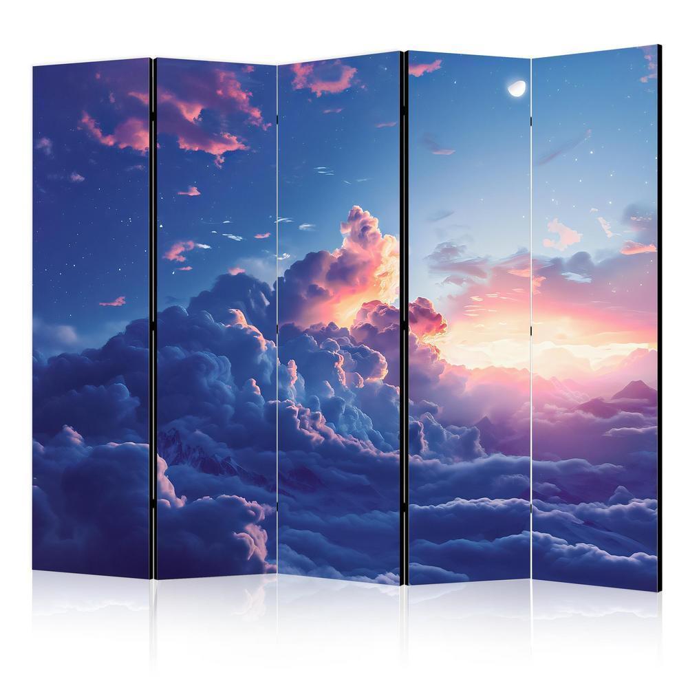 Room Divider - Nighttime Concert in the Mountains: Clouds Illuminated by the Last Rays of the Sun- A 5 Panel Folding Screen For Living rooms, bedrooms or home office, decorative folding screen made with wood and canvas