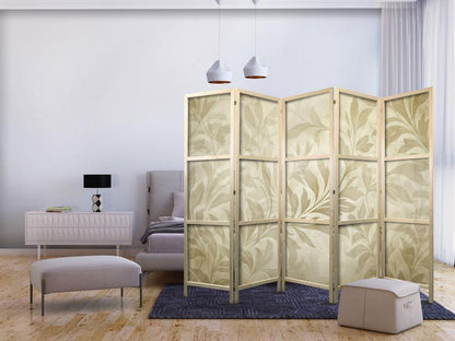 Japanese Room Divider - Botanical Motif with Leaves and Vines in Sandy Colors