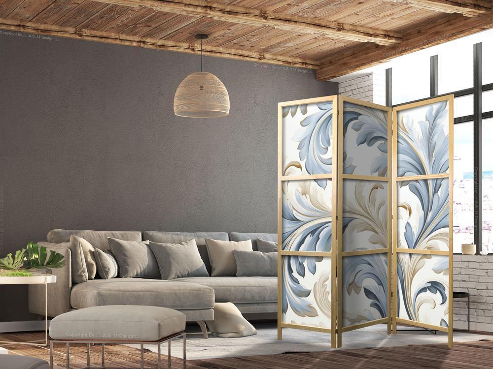 Japanese Room Divider - Baroque Ornaments in Light - Cream-Blue Colors