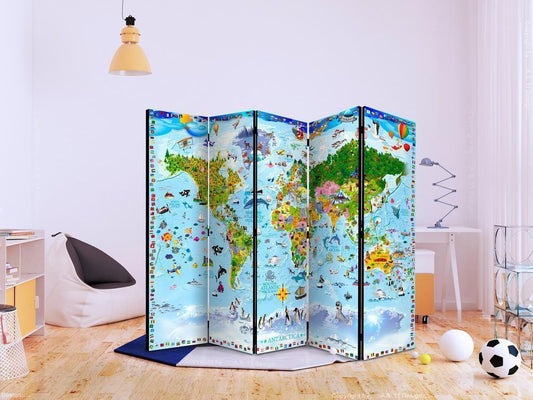 Decorative partition-Room Divider - World Map for Kids II-Folding Screen Wall Panel by ArtfulPrivacy