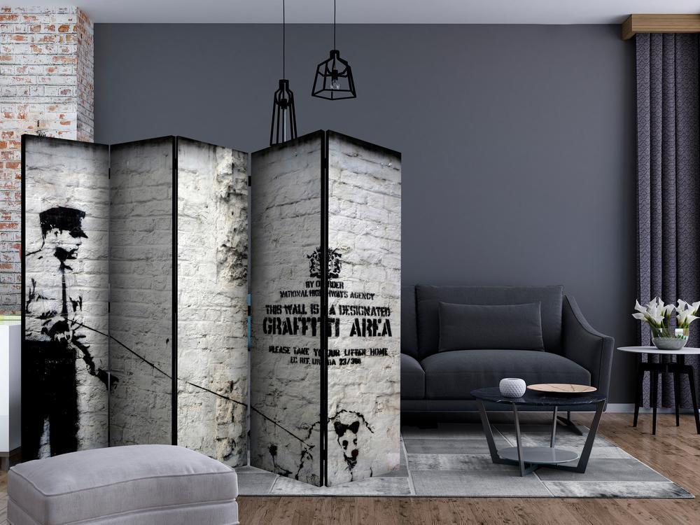 Room Divider - Banksy - Graffiti Area II- A 5 Panel Folding Screen For Living rooms, bedrooms or home office, decorative folding screen made with wood and canvas