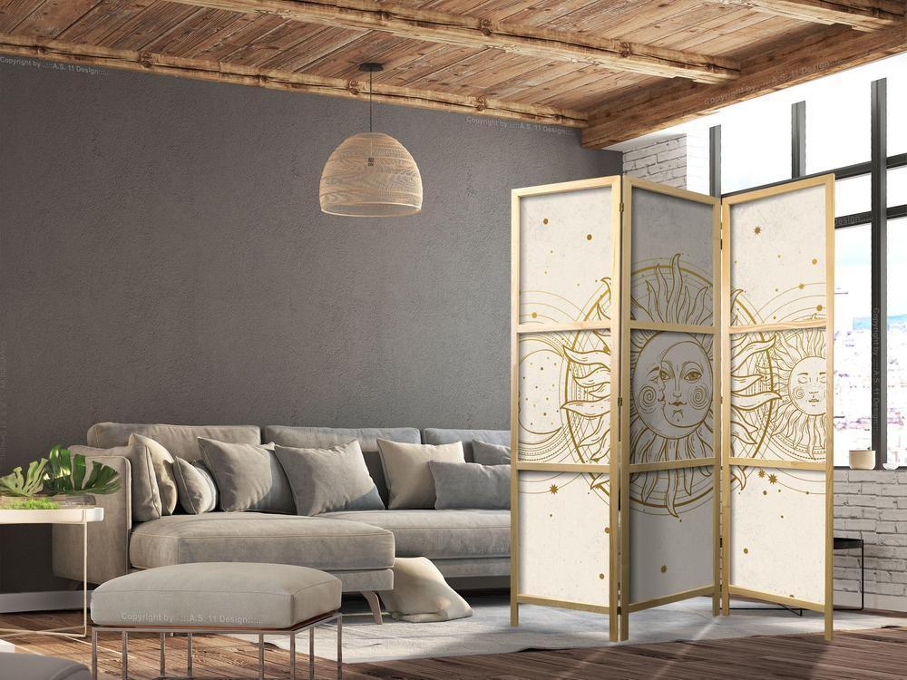 Room Divider - Golden Sun and Moon - Artistic Retro Style Illustration