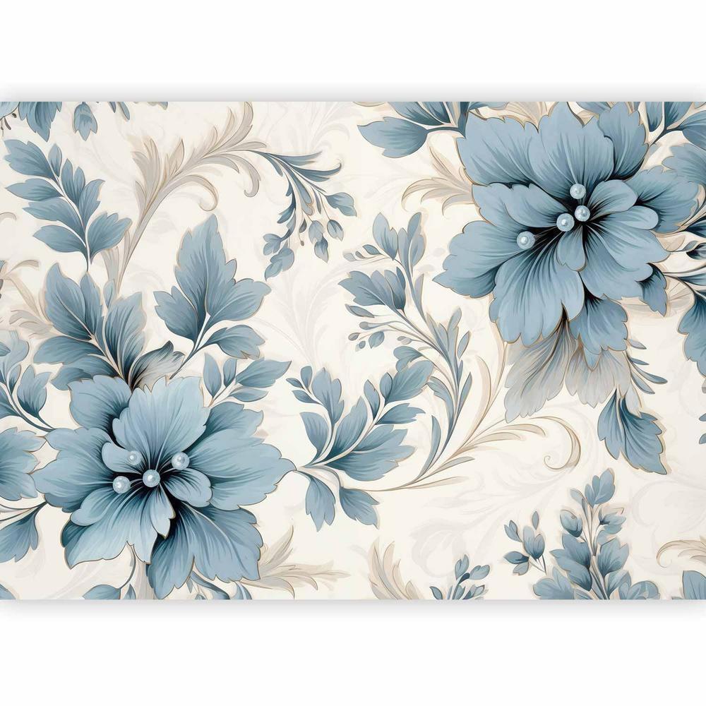 Wall Mural - Turquoise Flowers in Retro Ambience - Floristic Ornaments