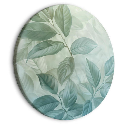 Round Canvas Print - Large Leaves in Shades of Green-Mint: Botanical Motif