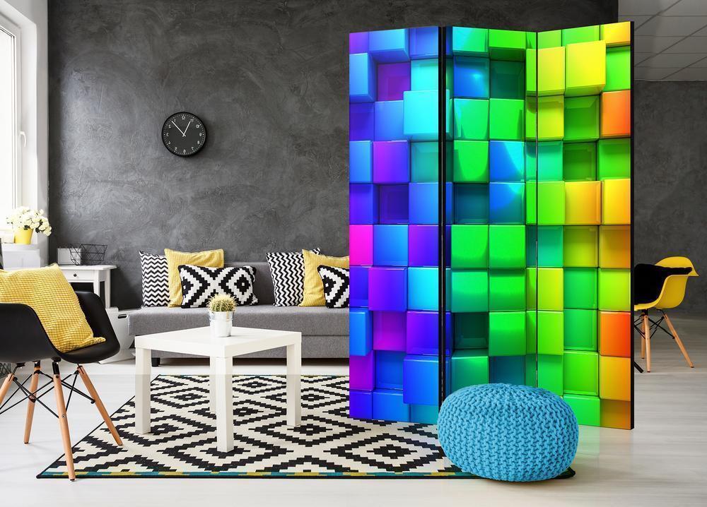 Decorative partition-Room Divider - Colourful Cubes-Folding Screen Wall Panel by ArtfulPrivacy