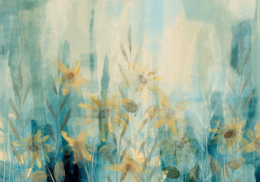 Wall Mural - A touch of summer - floral motif with a meadow of flowers in blue tones-Wall Murals-ArtfulPrivacy