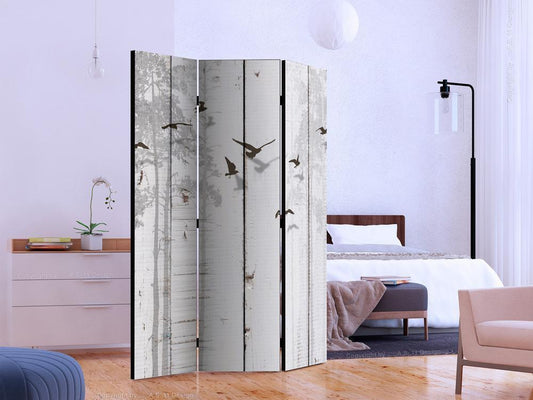 Decorative partition-Room Divider - Birds on Boards-Folding Screen Wall Panel by ArtfulPrivacy