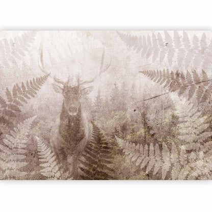 Wall Mural - Forest motif - deer with antlers among fern leaves on concrete pattern