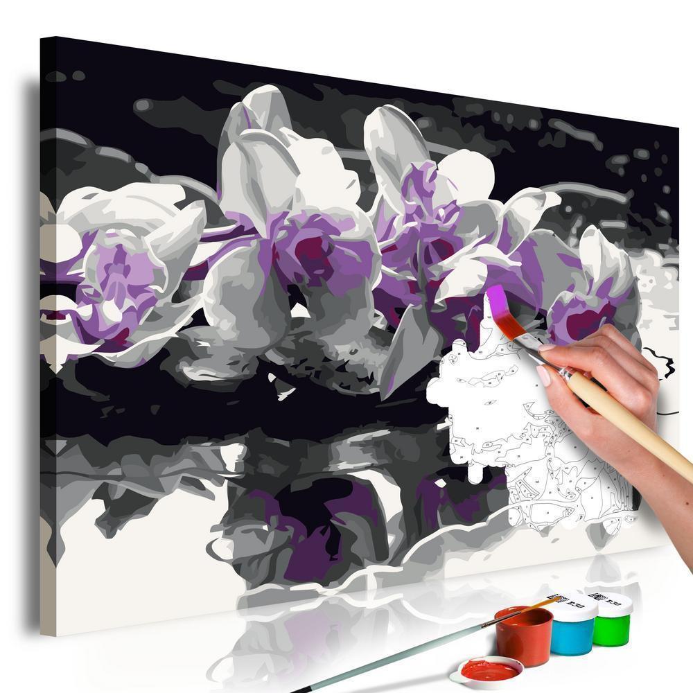 Start learning Painting - Paint By Numbers Kit - Purple Orchid (Black Background & Reflection In The Water) - new hobby