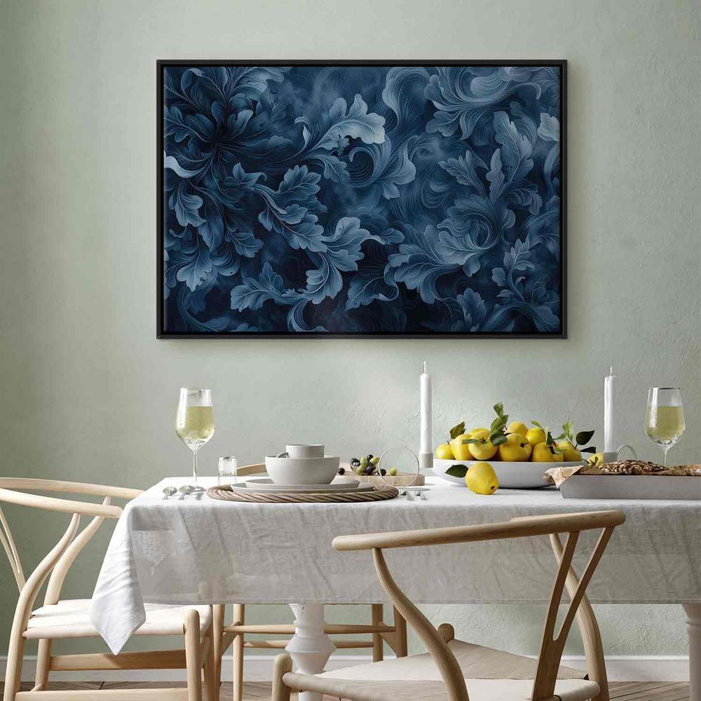 Canvas Print - Abstract Ornaments Dark Blue Victorian Leaves