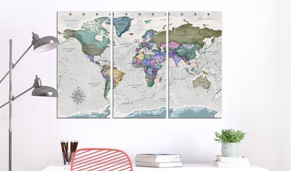 Cork board Canvas with design - Decorative Pinboard - World Destinations (3 Parts)-ArtfulPrivacy