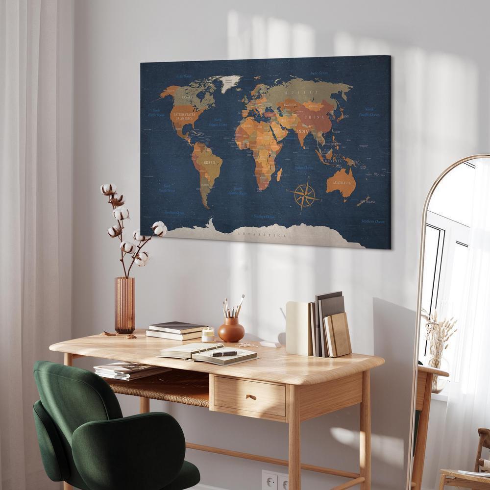 Canvas Print - World Map: Ink Oceans-ArtfulPrivacy-Wall Art Collection