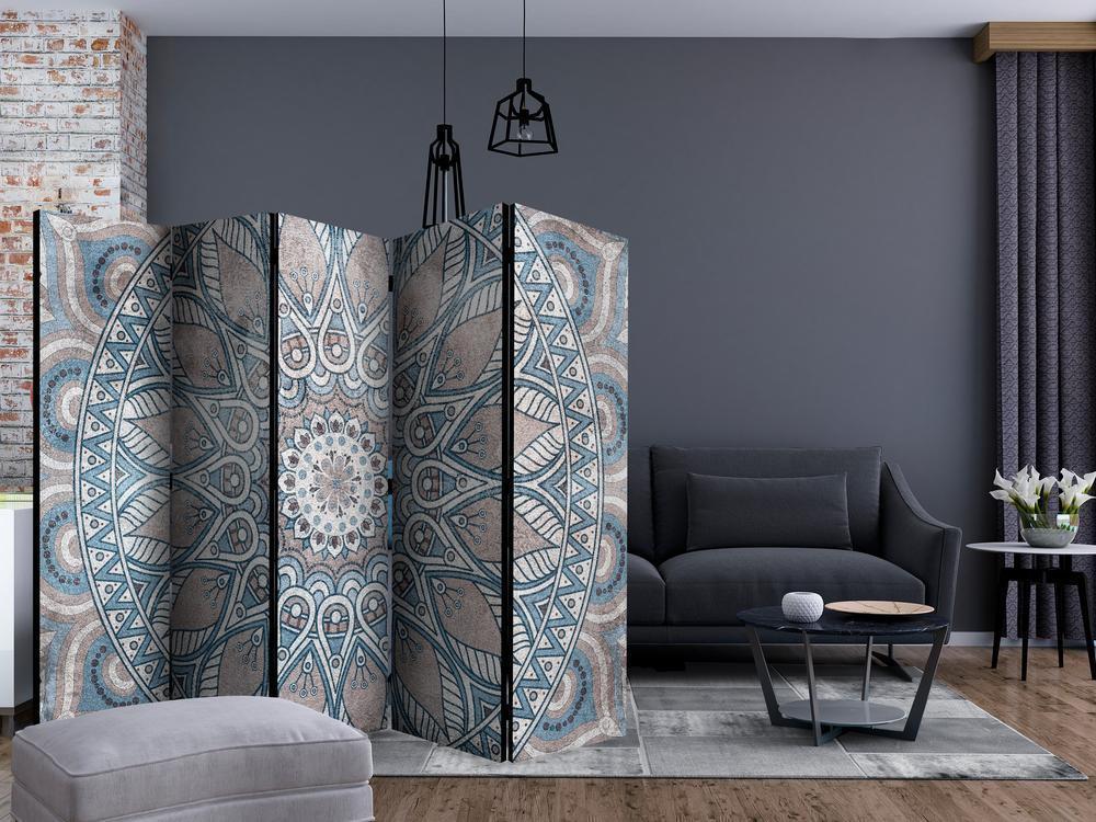 Room Divider - Mandala II- A 5 Panel Folding Screen For Living rooms, bedrooms or home office, decorative folding screen made with wood and canvas