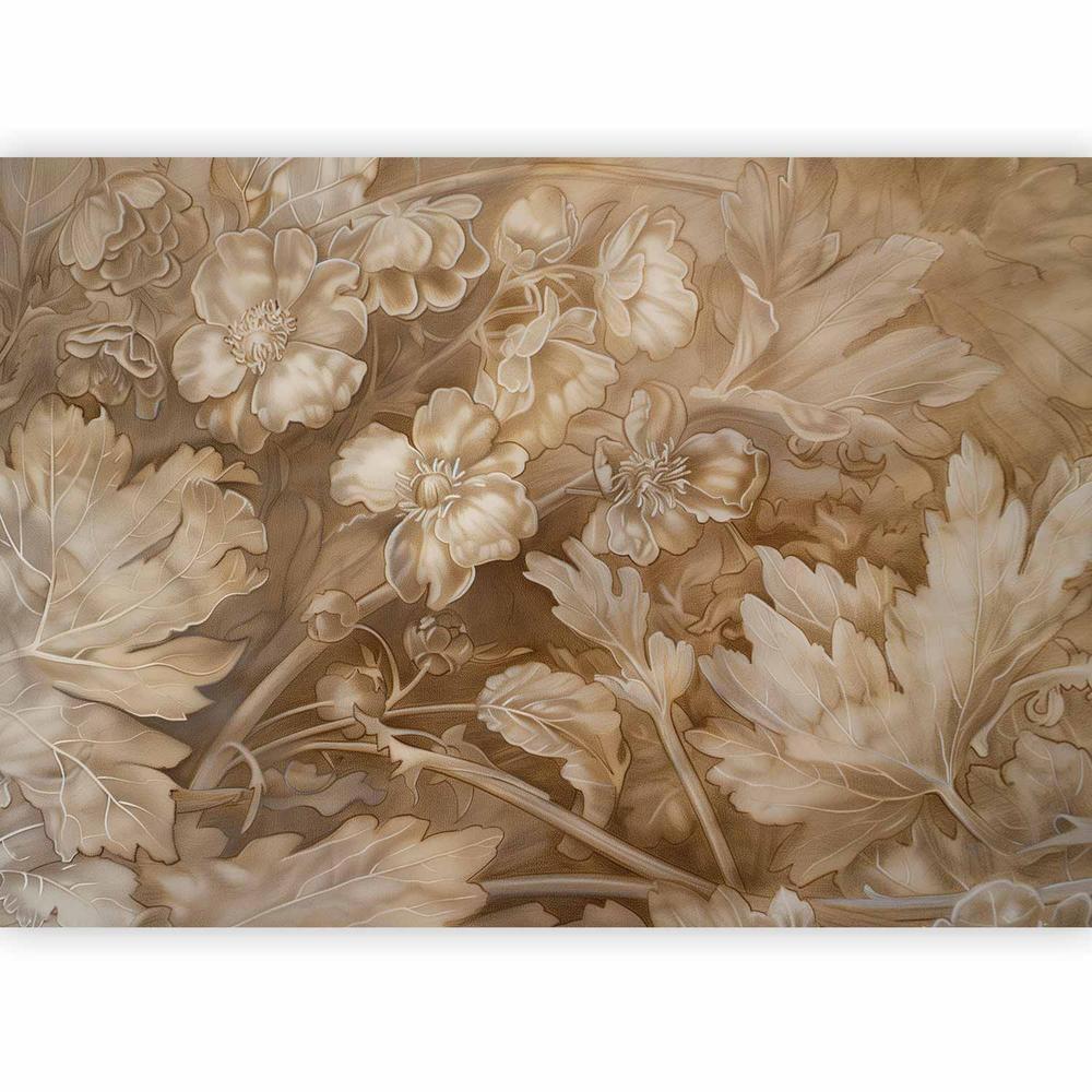 Wall Mural - Floral Ornaments Carved in Delicate Sepia and Brown Shades