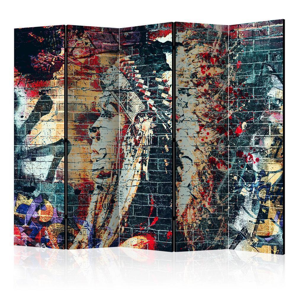 Room Divider - Urban Warrior II- A 5 Panel Folding Screen For Living rooms, bedrooms or home office, decorative folding screen made with wood and canvas