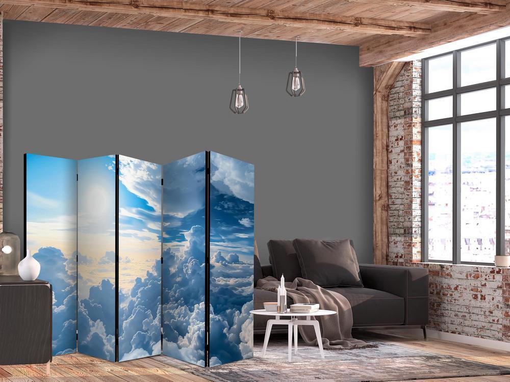 Room Divider - Symphony of Light: The Sun and Clouds Coordinating in a Beautiful Sky- A 5 Panel Folding Screen For Living rooms, bedrooms or home office, decorative folding screen made with wood and canvas