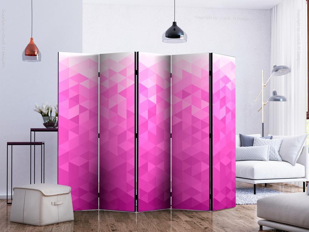 Decorative partition-Room Divider - PInk pixel II-Folding Screen Wall Panel by ArtfulPrivacy