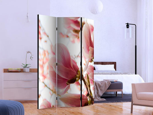 Decorative partition-Room Divider - Pink magnolia-Folding Screen Wall Panel by ArtfulPrivacy