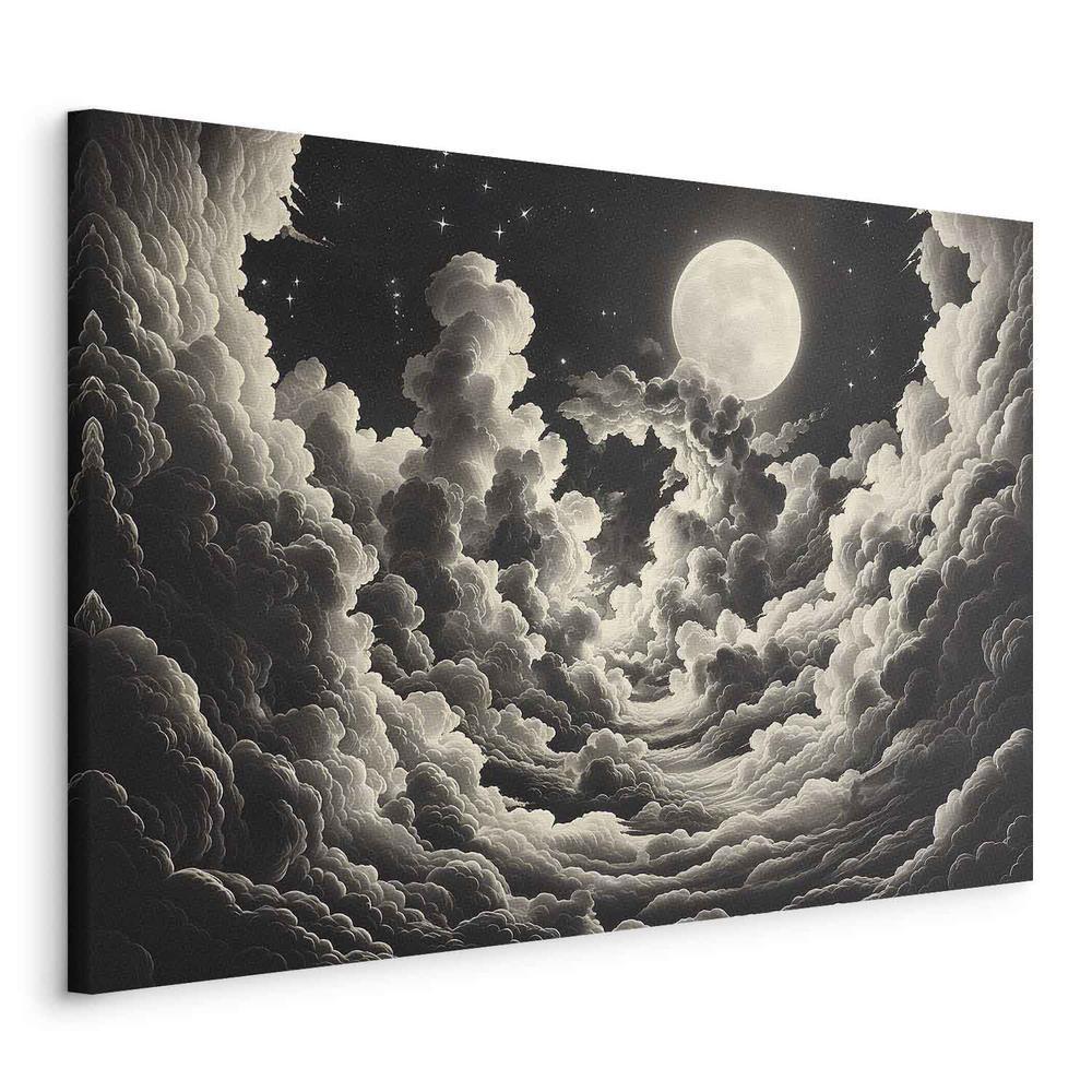 Impression sur toile - La lune et les étoiles chantent parmi les grands nuages