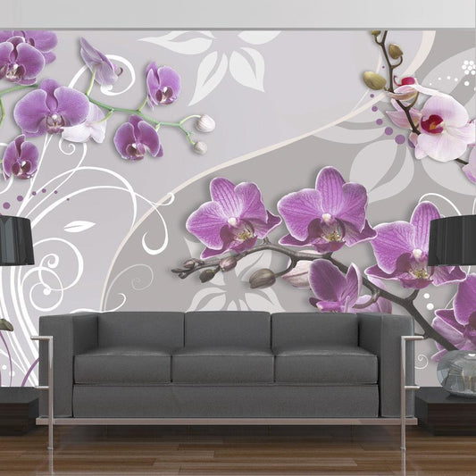 Wall Mural - Flight of purple orchids-Wall Murals-ArtfulPrivacy