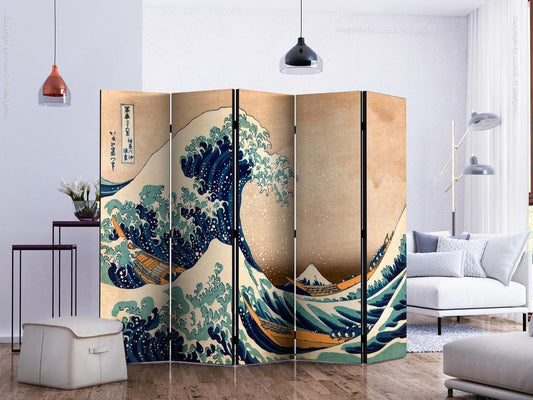 Decorative partition-Room Divider - Hokusai: The Great Wave off Kanagawa (Reproduction) II-Folding Screen Wall Panel by ArtfulPrivacy