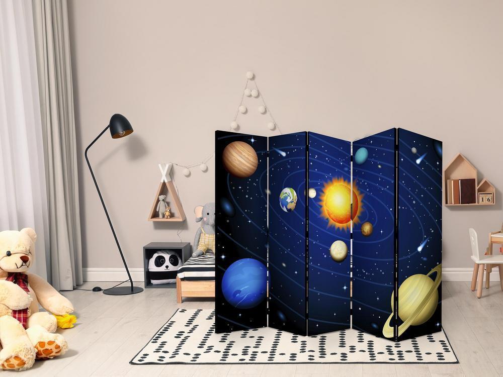 Room Divider - Solar system II- A 5 Panel Folding Screen For Living rooms, bedrooms or home office, decorative folding screen made with wood and canvas