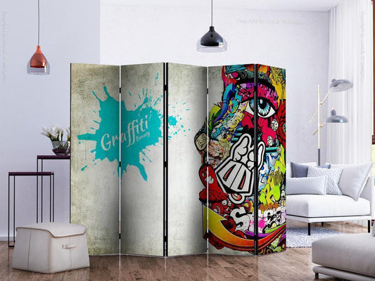 Decorative partition-Room Divider - Graffiti beauty II-Folding Screen Wall Panel by ArtfulPrivacy