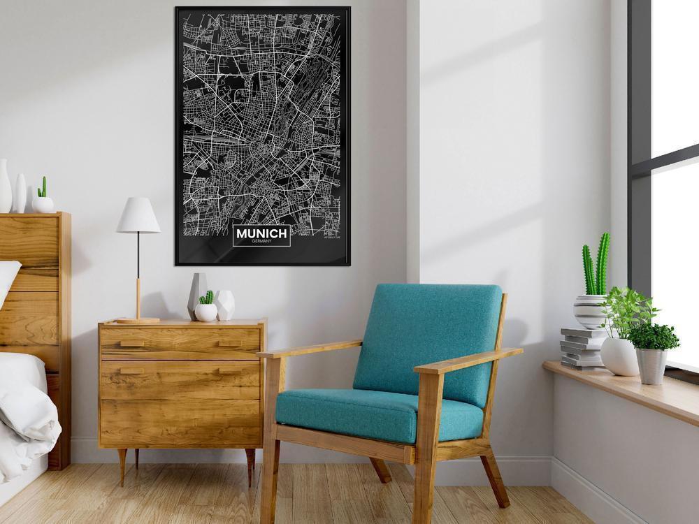Wall Art Framed - City Map: Munich (Dark)-artwork for wall with acrylic glass protection