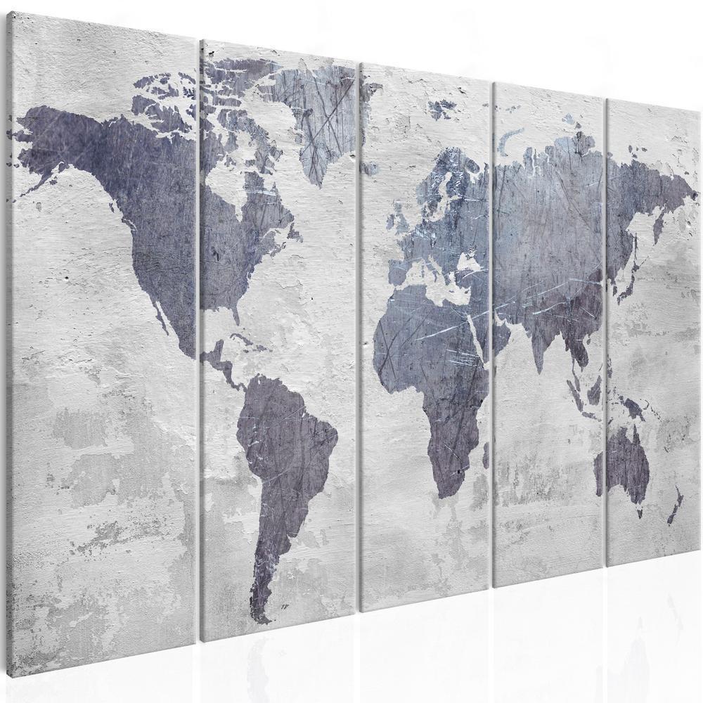 Canvas Print - Concrete World Map (5 Parts) Narrow-ArtfulPrivacy-Wall Art Collection
