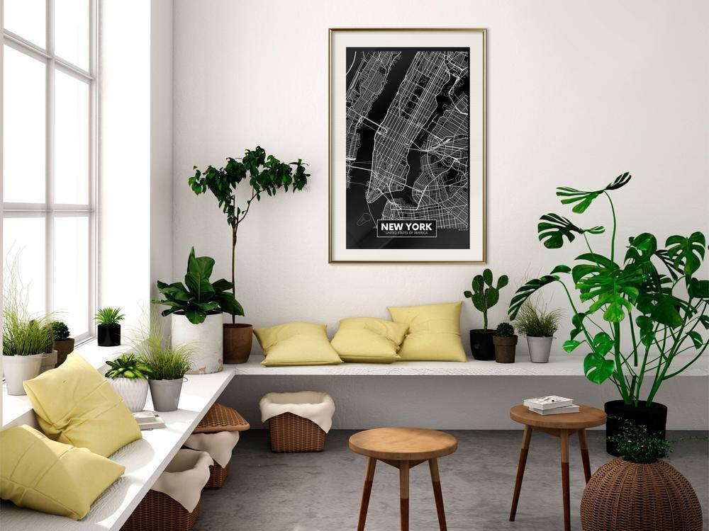 Wall Art Framed - City Map: New York (Dark)-artwork for wall with acrylic glass protection