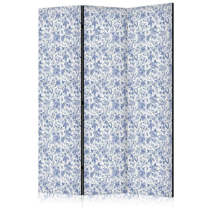 Room Divider - Illustration in Vintage Style - Blue Flowers on a White Background