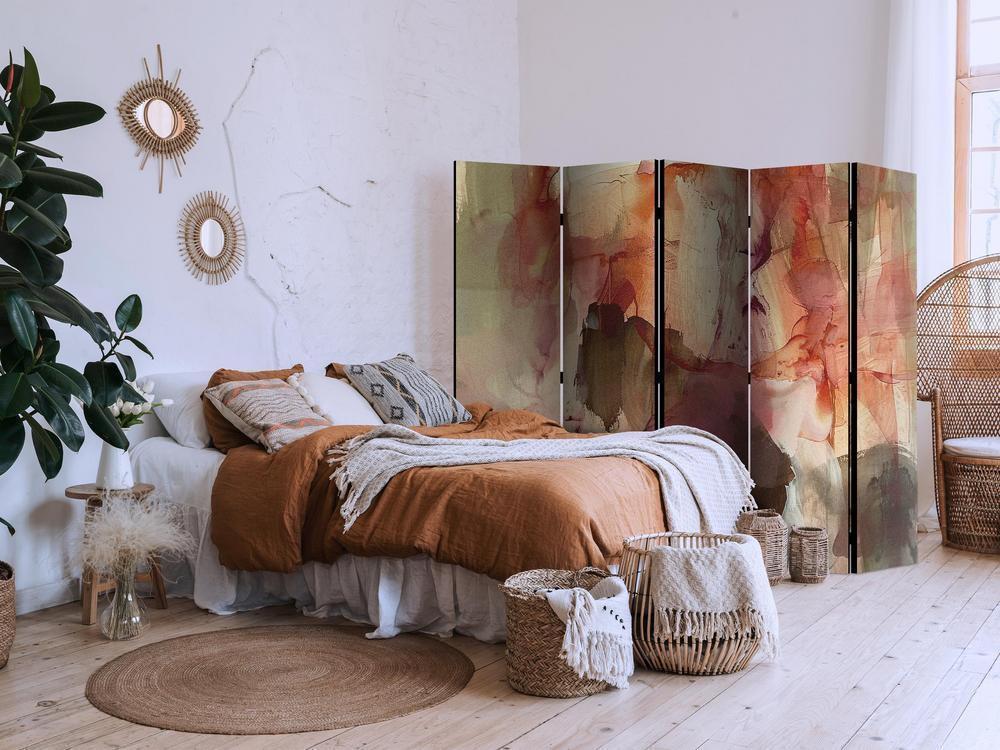 Room Divider - Rose Abstraction - Spilled Watercolor Paint in Spring Colors- A 5 Panel Folding Screen For Living rooms, bedrooms or home office, decorative folding screen made with wood and canvas