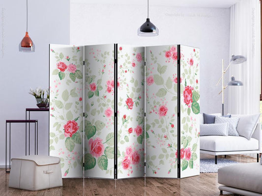 Decorative partition-Room Divider - Rosy pleasures II-Folding Screen Wall Panel by ArtfulPrivacy