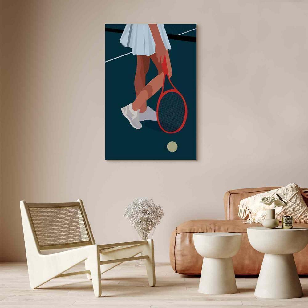 Canvas Print - Female Tennis Player With a Red Racket on the Court - Graphics