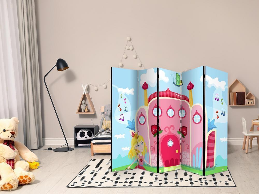 Room Divider - Castle II- A 5 Panel Folding Screen For Living rooms, bedrooms or home office, decorative folding screen made with wood and canvas