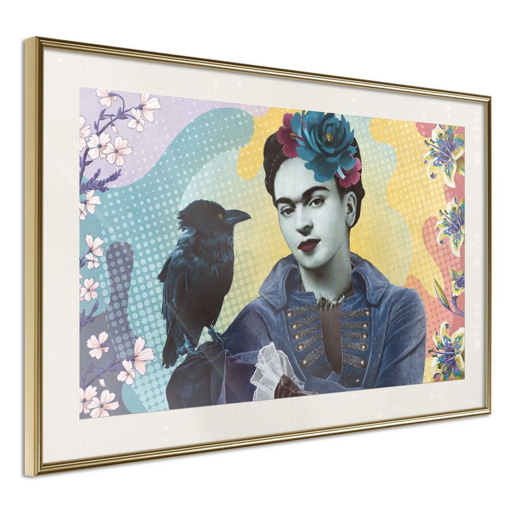 Wall Decor Portrait - Frida with a Raven-artwork for wall with acrylic glass protection