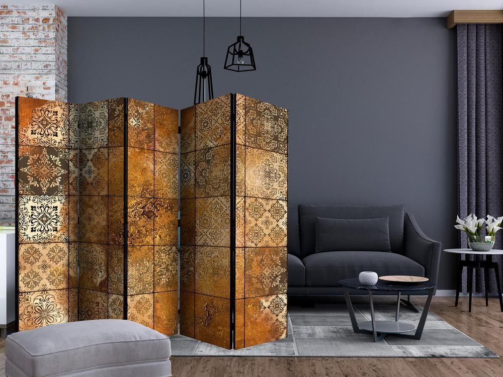 Room Divider - Old Tiles II- A 5 Panel Folding Screen For Living rooms, bedrooms or home office, decorative folding screen made with wood and canvas