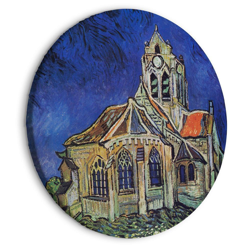 Circle shape wall decoration with printed design - Round Canvas Print - The Church at Auvers (Vincent van Gogh) - ArtfulPrivacy