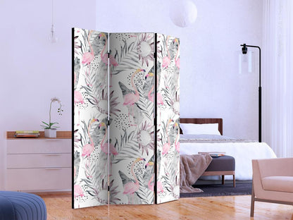 Decorative partition-Room Divider - Flamingos and Twigs-Folding Screen Wall Panel by ArtfulPrivacy