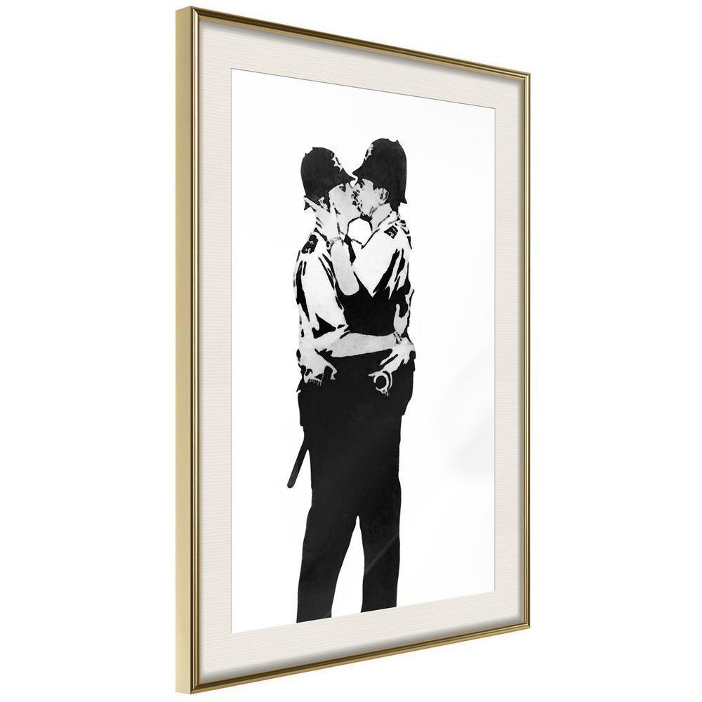 Urban Art Frame - Banksy: Kissing Coppers I-artwork for wall with acrylic glass protection