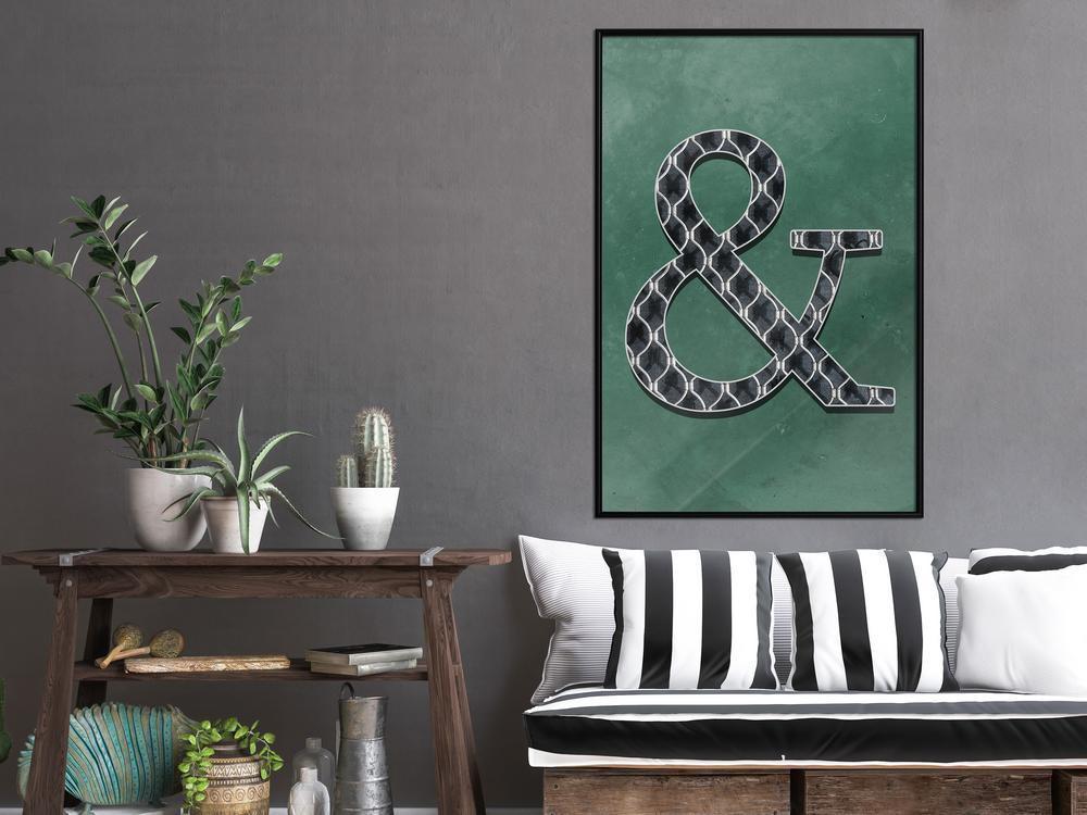 Typography Framed Art Print - Ampersand on Green Background-artwork for wall with acrylic glass protection