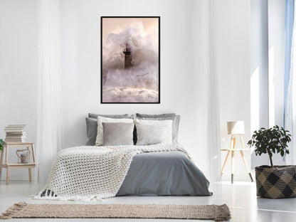 Seascape Framed Poster - Lighthouse During a Storm-artwork for wall with acrylic glass protection