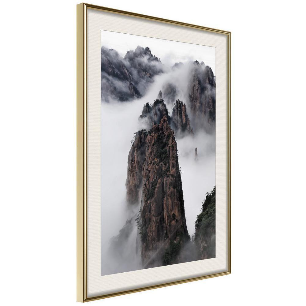 Framed Art - Clouds Pierced by Mountain Peaks-artwork for wall with acrylic glass protection